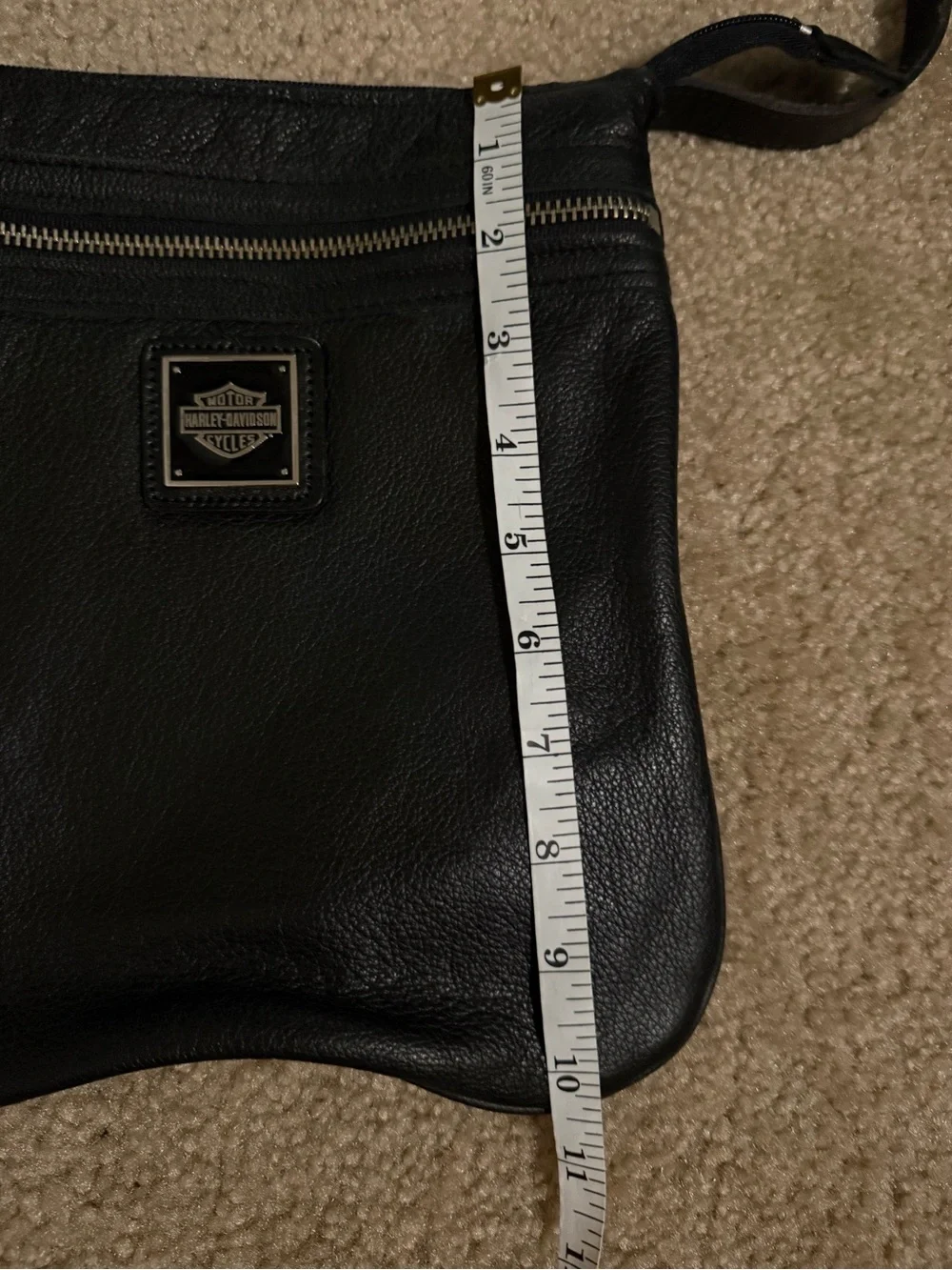 Harley-Davidson Black Leather Messenger Crossbody with Front Zip